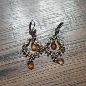 Elegant Gold and Brown Dangle Earrings